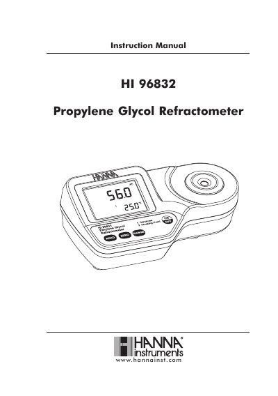 Hanna Instruments HI 96832 Propylene Glycol Refractometer Instruction Manual - cover page