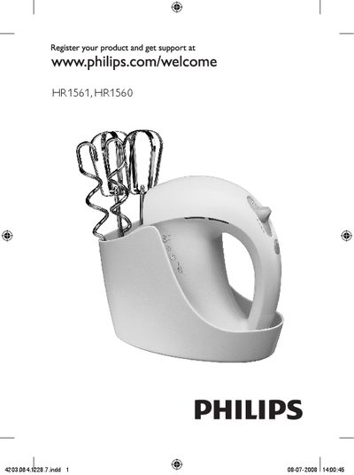 Philips HR1561/HR1560 Kitchen Mixer User Manual