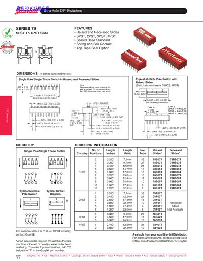 Grayhill Series 78 SPST to 4PST Slide Switch Product Leaflet - cover page