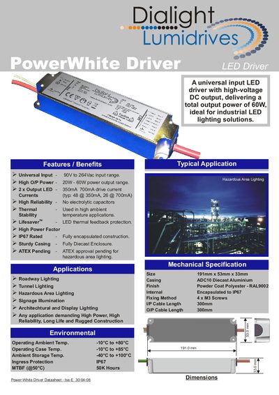 LUMIDRIVES - 53.0 mm 33.0 mm 191.0 mm Environmental Operating Ambient Temp. -10&infin;C to 80&infin;C Operating Case Temp handbook - cover page