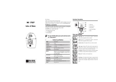 Hanna Instruments HI 727 Color of Water Meter User Manual - cover page