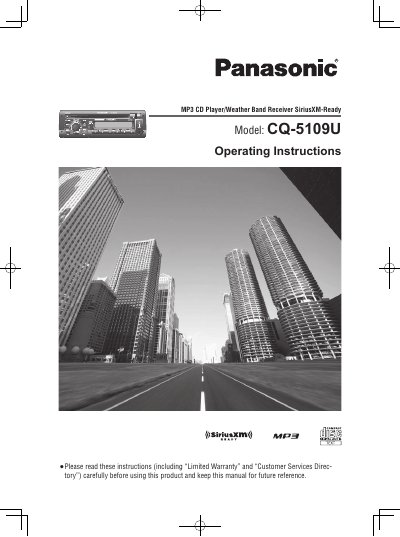 Panasonic CQ-5109U MP3 CD Player Operating Instructions - cover page