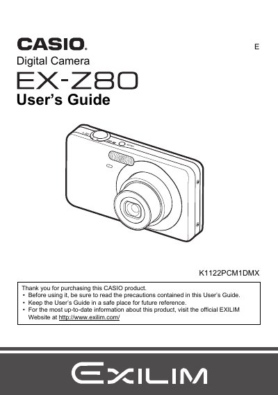 Casio EX-Z80 Digital Camera User's Guide - cover page