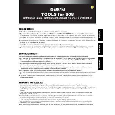 Yamaha TOOLS for S08 Installation Guide - cover page