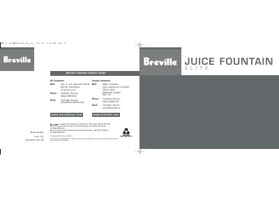 Breville 800J/EXL Juice Fountain Elite User Manual - cover page