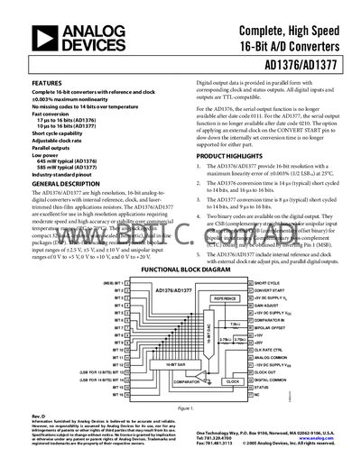 Analog Devices AD1376/AD1377 Datasheet - cover page