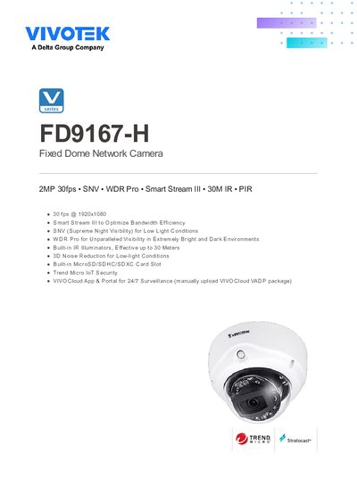 VIVOTEK FD9167-H Fixed Dome Network Camera Product Leaflet - cover page