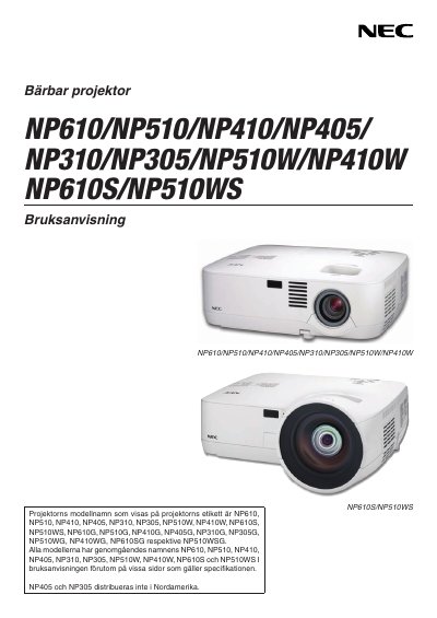NEC NP610 Projector User Manual - cover page