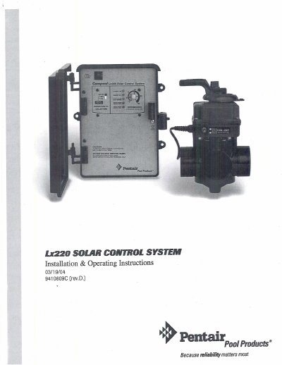 Pentair LX220 Solar Control System Installation & Operating Instructions - cover page