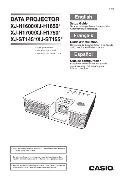Casio XJ-H1600/XJ-H1650 Data Projector Setup Guide - cover page