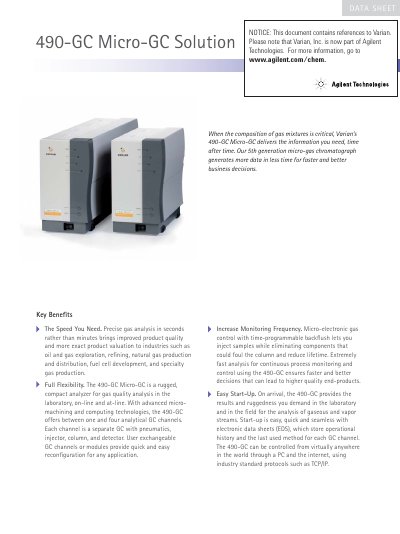 Varian 490-GC Micro-GC Solution Datasheet - cover page