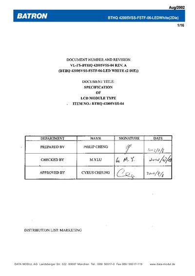 BATRON BTHQ 42005VSS-FSTF-06-LEDWhite(2Die) Datasheet - cover page