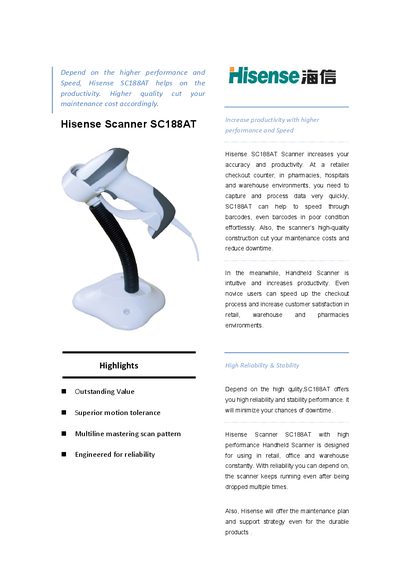 Hisense SC188AT Scanner Product Leaflet - cover page