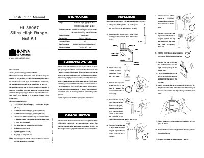 Hanna Instruments HI 38067 Silica High Range Test Kit Instruction Manual - cover page