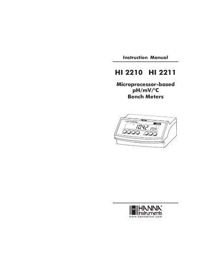 Hanna Instruments HI 2210/HI 2211 Bench Meters Instruction Manual - cover page