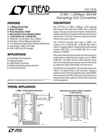 Linear Technology LTC1415 12‑Bit Sampling ADC Datasheet - cover page