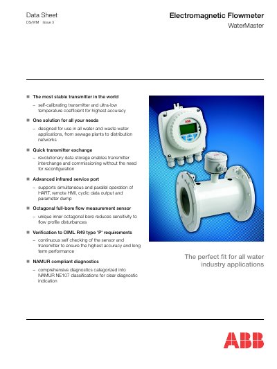 ABB WaterMaster DS/WM Electromagnetic Flowmeter Data Sheet