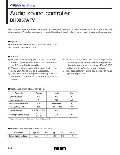 664Audio BH3857AFV Audio Sound Controller Datasheet - cover page