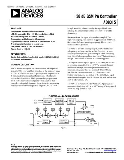 Analog Devices AD8315 Datasheet - cover page