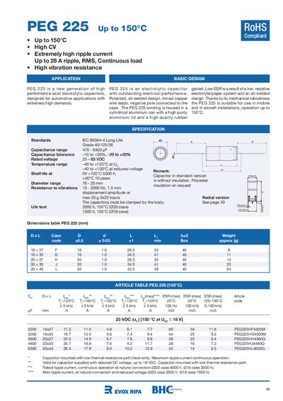 EVOX RIFA PEG 225 up to 150&deg;c handbook - cover page