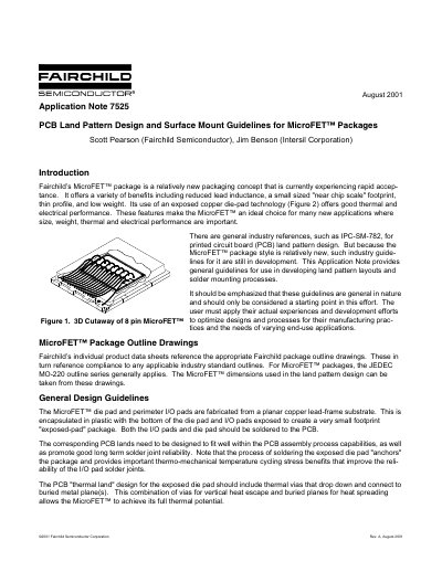 FAIRCHILD AN7525 PCB Land Pattern Design Surface Mount Guidelines for MicroFET Packages handbook - cover page