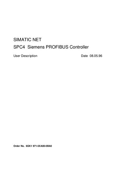 Siemens SPC4 PROFIBUS Controller User Manual - cover page