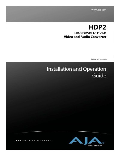 AJA HDP2 Video and Audio Converter Installation and Operation Guide - cover page