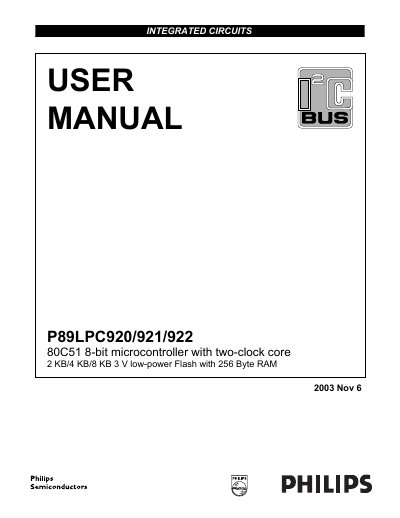 Philips P89LPC920/921/922 8-bit Microcontroller User Manual - cover page