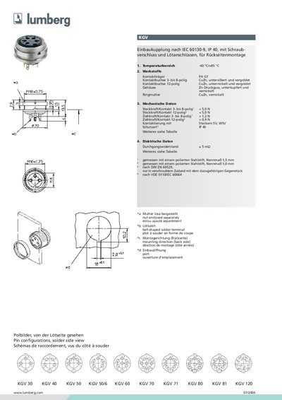 Lumberg KGV Circular Connectors Product Leaflet - cover page