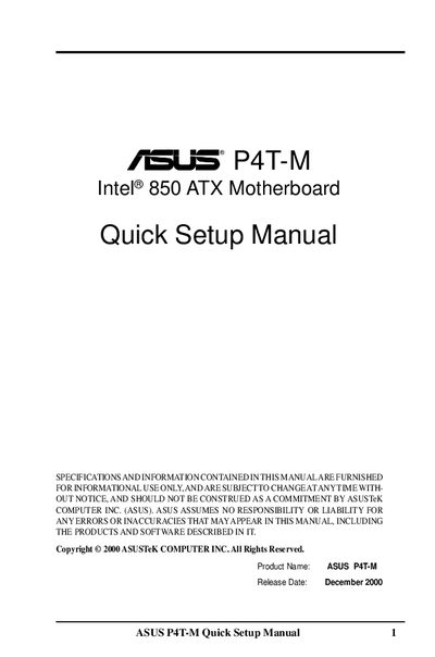 ASUS P4T-M Quick Setup Manual