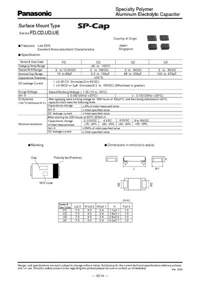 Panasonic FD CD UD UE Series Surface Mount Aluminum Electrolytic Capacitor Datasheet - cover page