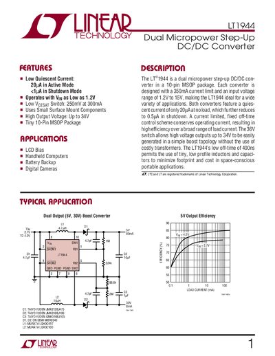 Linear Technology LT1944 Dual Micropower Step-Up DC/DC Converter Handbook - cover page