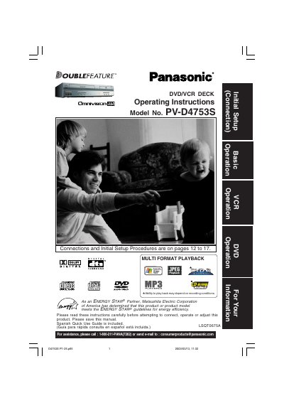Panasonic PV-D4753S DVD/IVCR Deck Operating Instructions - cover page