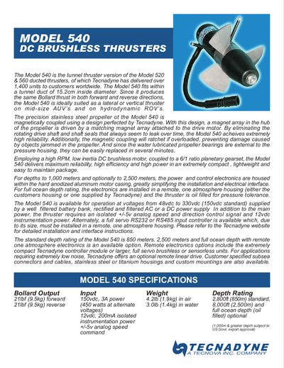 Tecnova 540 DC Brushless Thrusters Manual - cover page