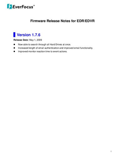 EverFocus Electronics Corp EDVR_Release_Note Manual - cover page