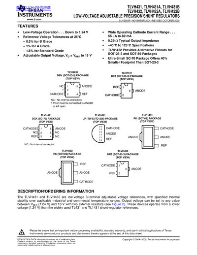 TEXAS INSTRUMENTS TLVH431 TLVH431A TLVH431B TLVH432 TLVH432A TLVH432B LOW-VOLTAGE ADJUSTABLE PRECISION SHUNT REGULATORS handbook - cover page