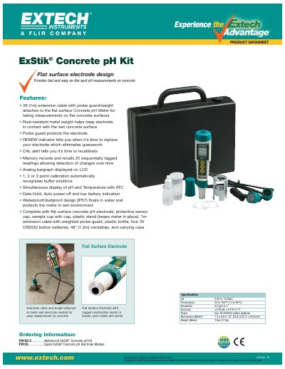 EXTECH PH150-C ..............Waterproof ExStik Concrete pH Kit PH155..................Spare ExStik Concrete pH Electrode Module User Manual - cover page