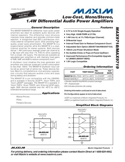 Maxim MAX9718/MAX9719 Audio Power Amplifier Datasheet - cover page