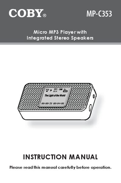 COBY MP-C353 Micro MP3 Player Instruction Manual - cover page