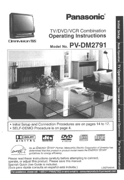 Panasonic PV-DM2791 TV/DVD/VCR Combination Operating Instructions - cover page