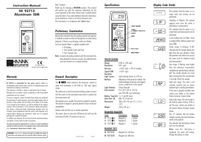 Hanna Instruments HI 93712 Aluminum ISM Instruction Manual - cover page
