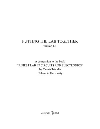 Columbia University Putting the Lab Together Installation Guide - cover page