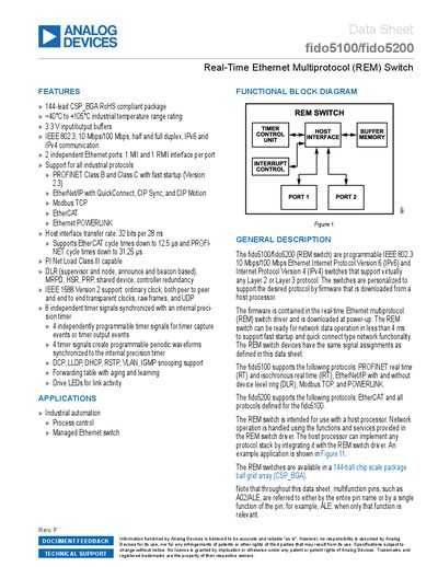 Analog Devices fido5100/fido5200 Real-Time Ethernet Multiprotocol Switch Data Sheet - cover page
