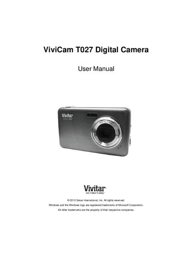 Vivitar T027 Digital Camera User Manual - cover page