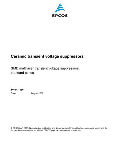 EPCOS Standard Series Ceramic Transient Voltage Suppressor Datasheet - cover page