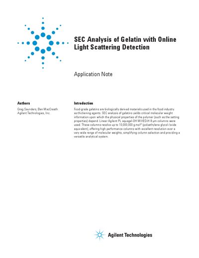 Agilent SEC Analysis of Gelatin with Online Light Scattering Detection Application Note - cover page