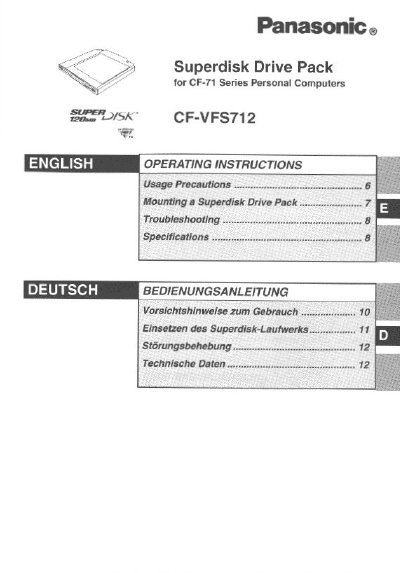 Panasonic CF-VFS712 Superdisk Drive Pack Operating Instructions - cover page