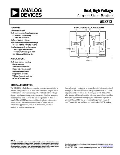 Analog Devices AD8213 Datasheet - cover page