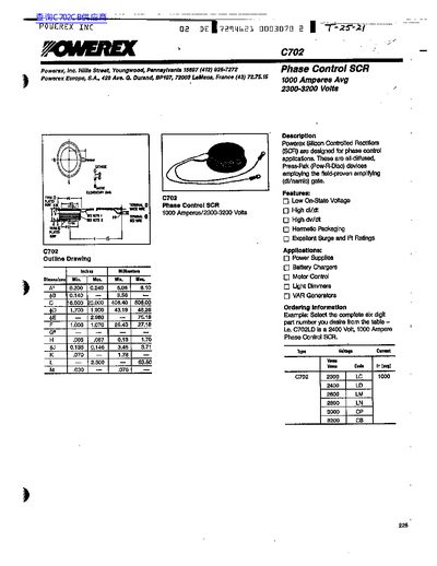 Powerex C702 Phase Control SCR Datasheet - cover page