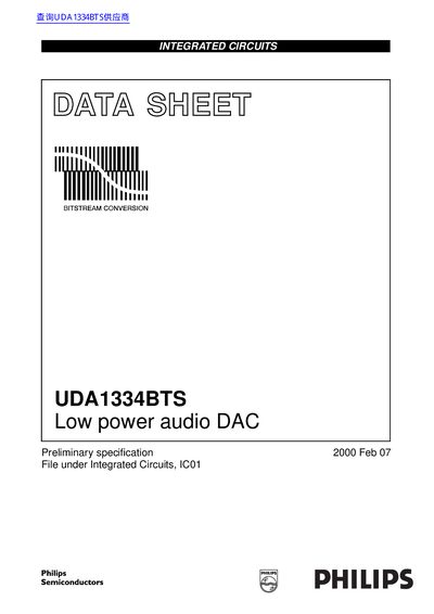 Philips UDA1334BTS Low Power Audio DAC Preliminary Specification